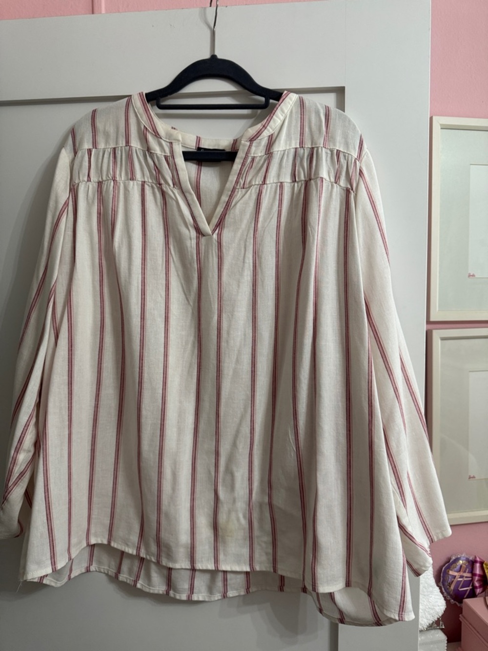 Splendid Cream Blouse with Red Vertical Stripes